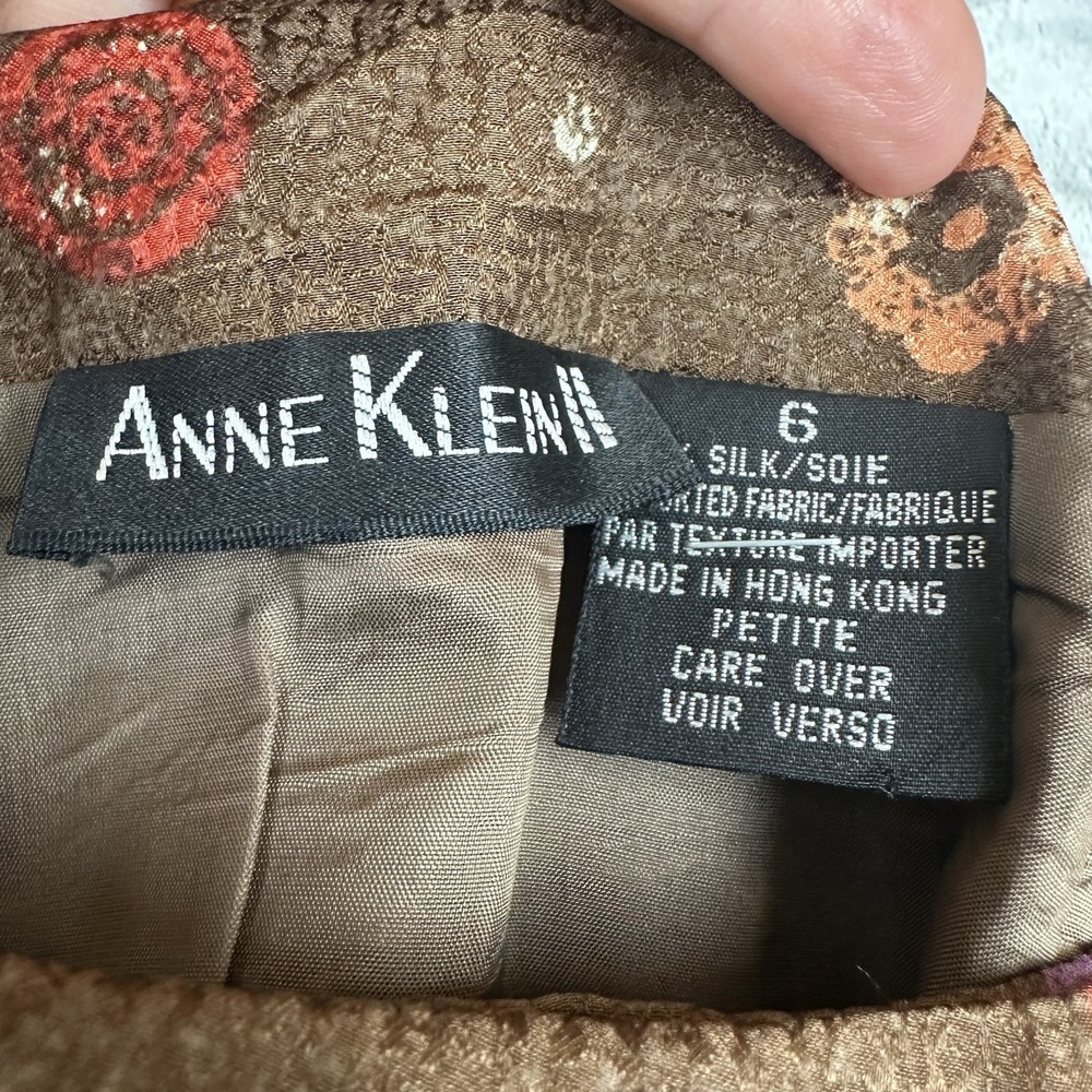 VTG Anne Klein II Silk Wrap Skirt Women's 6 Petite Brown w/ Multicolor Geometric - Picture 2 of 8